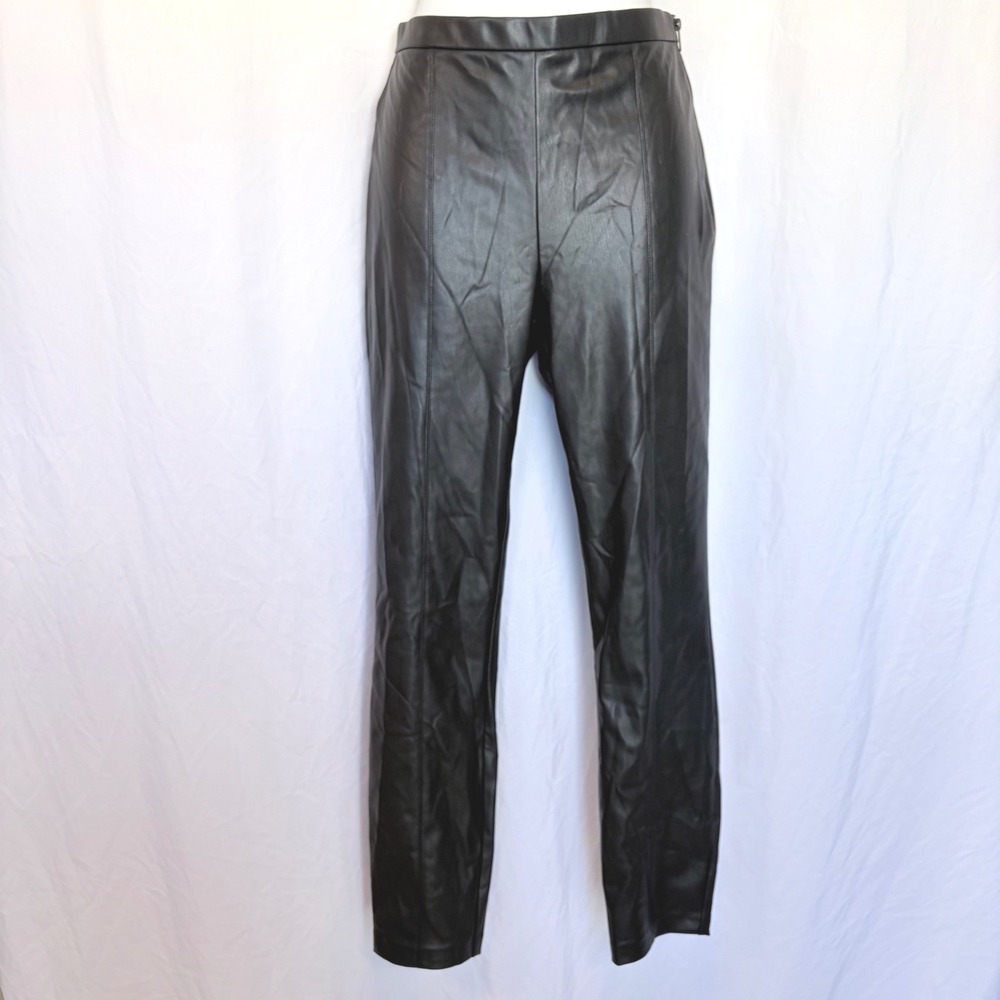 Zara‎ Leggings Faux Leather High Waisted Side Zip Black Small